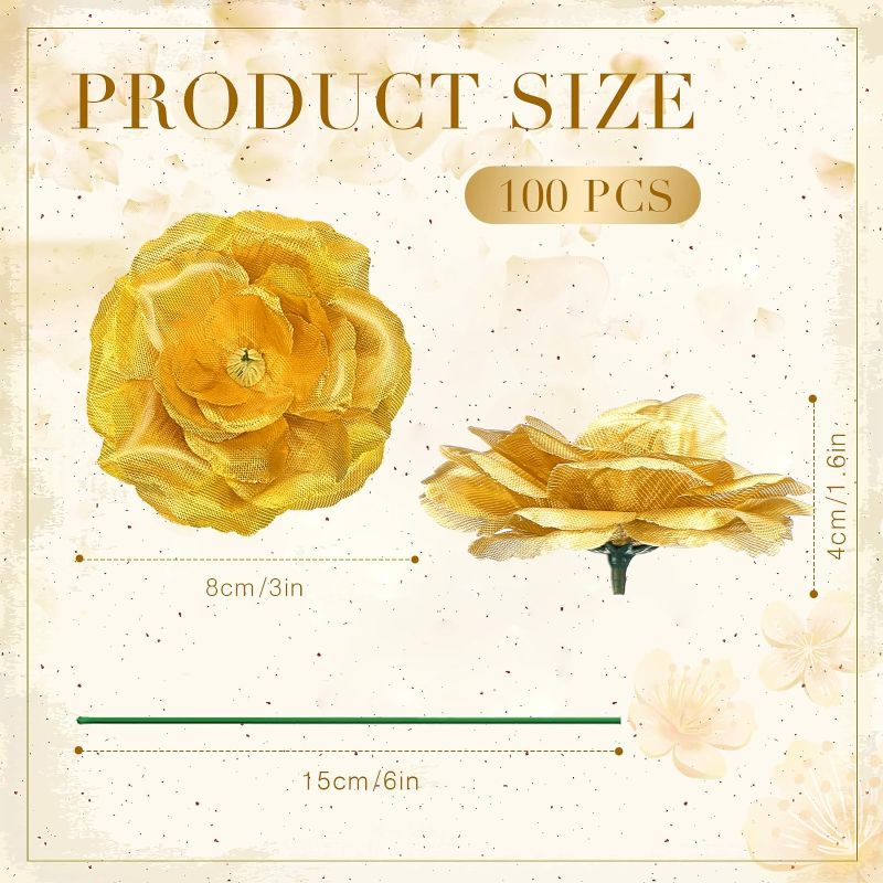 Photo 1 of 100 Pcs Flowers Long Stem Artificial Rose Flowers Roses Fake Faux Artificial Roses Bouquet Wedding Party Home Decor for DIY Baby Shower Centerpieces Tables Home Decorations (Yellow)