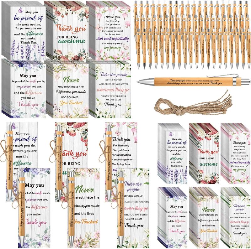 Photo 1 of Yeaqee 181 Pcs Floral Appreciation Pocket Notebooks Thank You Gifts Bamboo Pens Floral Appreciation Cards with Twine Sets Inspirational Mini Notepads for Employee Coworker Office Women Men School 
