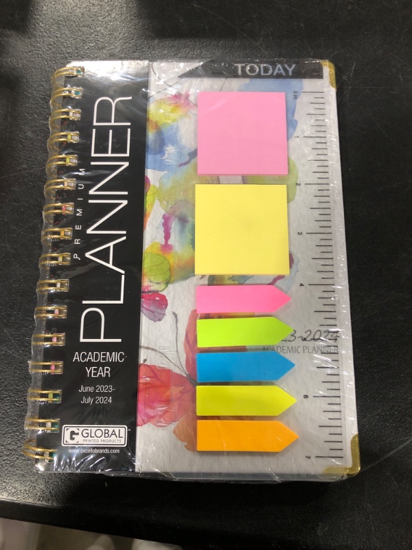 Photo 2 of HARDCOVER Academic Year 2023-2024 Planner: (June 2023 Through July 2024) 5.5"x8" Daily Weekly Monthly Planner Yearly Agenda. Bookmark, Pocket Folder and Sticky Note Set (Watercolor Butterflies) MEDIUM: 5.5" x 8"