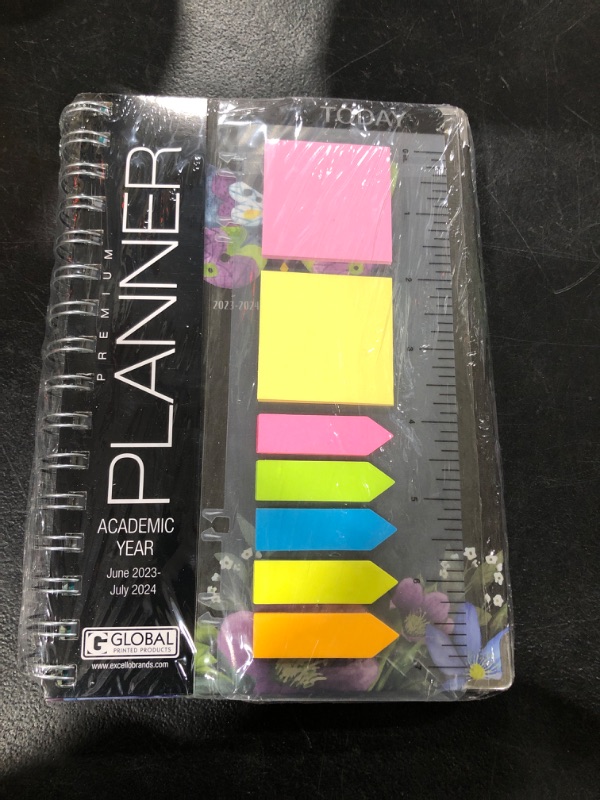 Photo 2 of HARDCOVER Academic Year 2023-2024 Planner: (June 2023 Through July 2024) 5.5"x8" Daily Weekly Monthly Planner Yearly Agenda. Bookmark, Pocket Folder and Sticky Note Set (Midnight Butterfly) MEDIUM: 5.5" x 8"