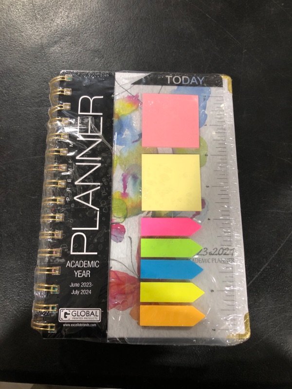 Photo 2 of HARDCOVER Academic Year 2023-2024 Planner: (June 2023 Through July 2024) 5.5"x8" Daily Weekly Monthly Planner Yearly Agenda. Bookmark, Pocket Folder and Sticky Note Set (Watercolor Butterflies) MEDIUM: 5.5" x 8"