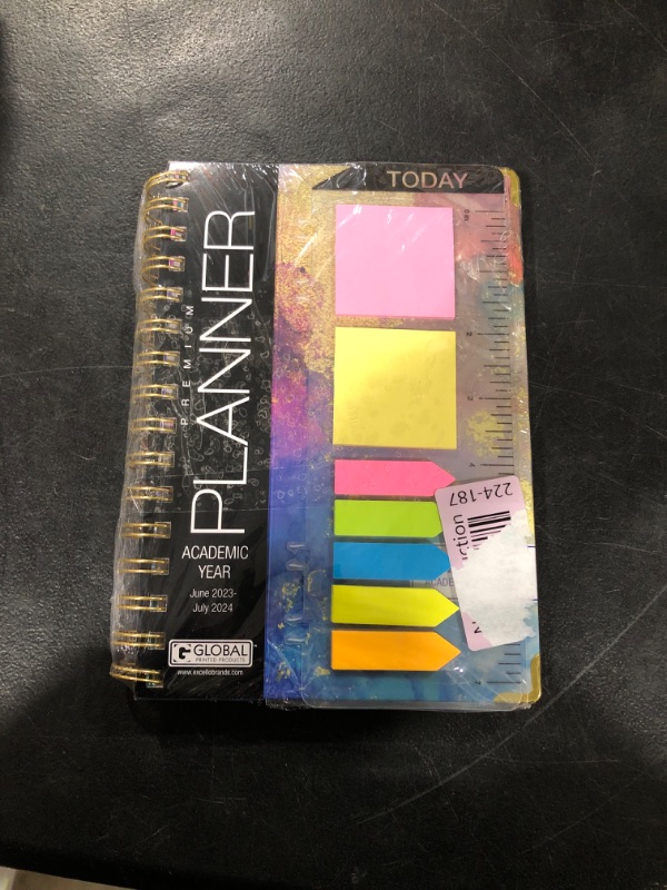 Photo 2 of HARDCOVER Academic Year 2023-2024 Planner: (June 2023 Through July 2024) 5.5"x8" Daily Weekly Monthly Planner Yearly Agenda. Bookmark, Pocket Folder and Sticky Note Set (Rainbow Gold Marble) MEDIUM: 5.5" x 8"