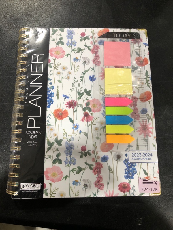 Photo 2 of HARDCOVER Academic Year 2023-2024 Planner: (June 2023 Through July 2024) 8.5"x11" Daily Weekly Monthly Planner Yearly Agenda. Bookmark, Pocket Folder and Sticky Note Set (Colorful Botanicals) LARGE: 8.5" x 11"