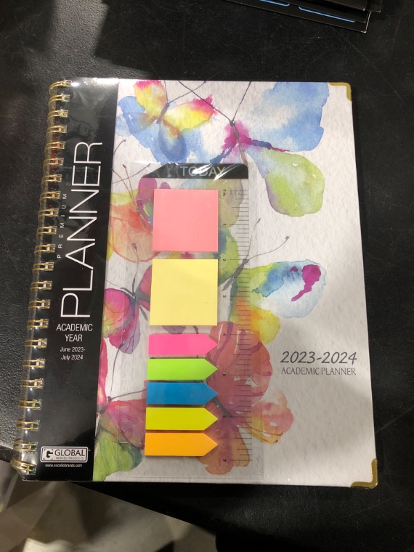 Photo 2 of HARDCOVER Academic Year 2023-2024 Planner: (June 2023 Through July 2024) 8.5"x11" Daily Weekly Monthly Planner Yearly Agenda. Bookmark, Pocket Folder and Sticky Note Set (Watercolor Butterflies) LARGE: 8.5" x 11"