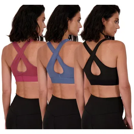 Photo 1 of 3 Pack: Women’s Mid Impact Support Sports Bra - Workout Gym Activewear Bra with Removable Cups Large
