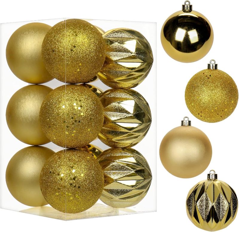 Photo 1 of 12PCS 3.15" Christmas Ball Ornaments Shatterproof Gold Christmas Tree Decorations Xmas Tree Balls Halloween Ornaments Décor 