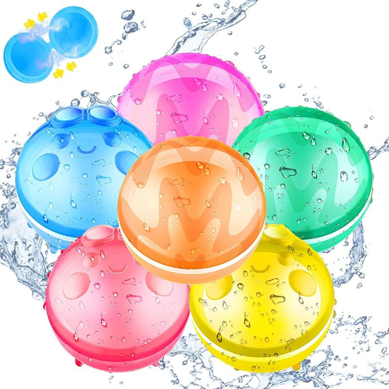 Photo 1 of 6 Pcs Reusable Water Balloons, Latex-Free Silicone Water Bomb Summer Fun Outdoor Toys, Pool Beach Toys for Kids Adults, Quick Fill Self-Sealing Water Splash Balls for Summer Outdoor Activities 