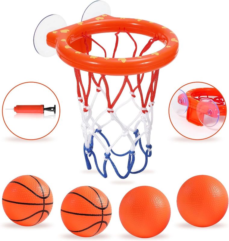 Photo 1 of Bath Toys - Bathtub Basketball Hoop for Kids Toddlers,Bath Toys Shower Toys for Kids Ages 4-8,Suction Cup Basketball Hoop & 4 Soft Balls Set for Boys Girls,Mold Free No Mold Bath Toys for Toddlers
