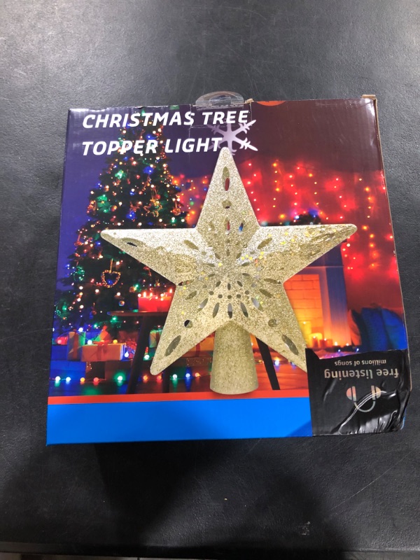 Photo 1 of 10" Christmas Tree Topper Star Lighted with 6 Projection Modes, Light Up Christmas Tree Topper Built-in LED Rotation Light, 3D Glitter Dynamic Grinch Projector Tree Top for Xmas Party Decorations Gift
