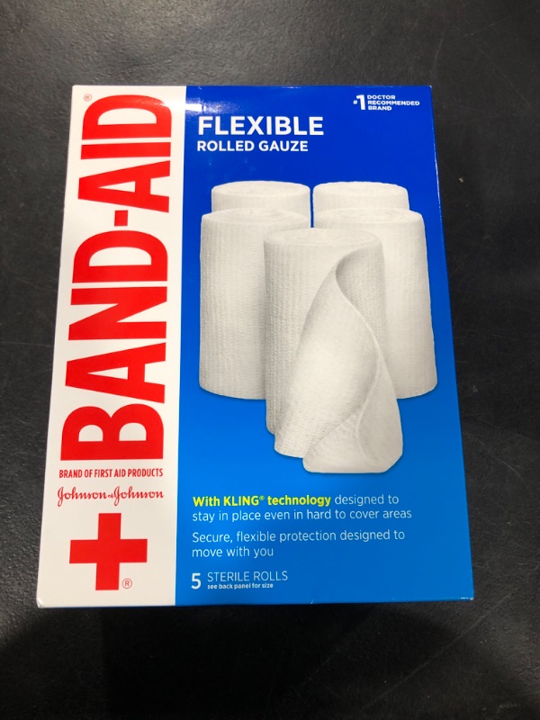 Photo 2 of Band-Aid Brand of First Aid Products Flexible Rolled Gauze Dressing for Minor Wound Care, Soft Padding and Instant Absorption, Sterile Kling Rolls, 4 Inches by 2.1 Yards, Value Pack, 5 ct