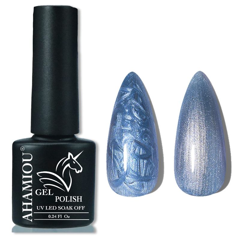 Photo 1 of AHAMIOU Pearl Gel Nail Polish Shimmer Mermaid Nail Gel Glitter Drawing Gel Polish Soak Off UV Gel for Salon Home DIY Manicure Use (Navy Blue)