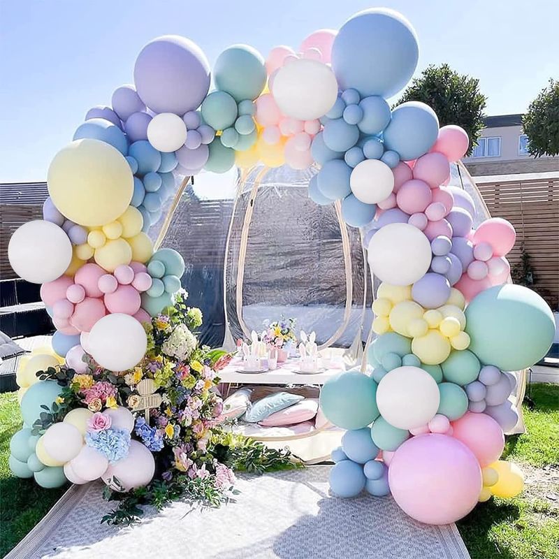 Photo 1 of 134PCS Pastel Balloons Arch Garland Kit, Rainbow Balloons Assorted Macaron Colorful Balloons Different Sizes for Magical Unicorn Baby Shower Ice Cream Party Wedding Birthday Easter Party Supplies 