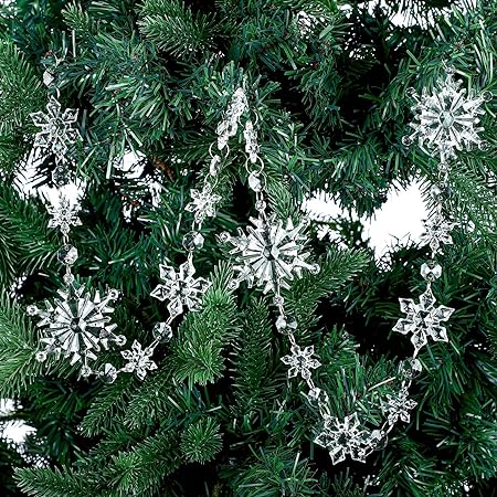 Photo 1 of 4 Pcs 13 Feet Clear Snowflake Garland Hanging Christmas Acrylic Snowflake Ornaments with Bead Hanging Crystal Garland Snowflake Garland for Christmas Tree Wedding Winter Xmas Party Supplies
