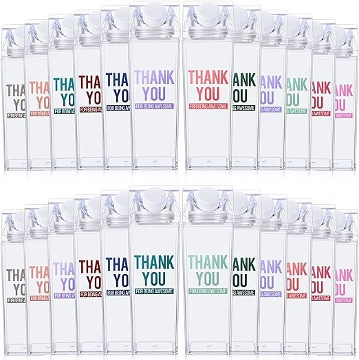 Photo 1 of Mifoci Employee Appreciation Gifts Inspirational Coffee Milk Carton Water Bottle 17oz Clear Plastic Bottles Portable Square Thank You Gifts for Employee Nurse Coworker Women(24 Pcs)
