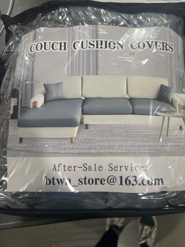 Photo 2 of BT.WA Sectional Couch Covers for 4-Piece Seat Cushion Velvet Separated L Shape Couch Cover Stretch Sofa Slipcover with 2 Pieces Pillowcases Furniture Protector (Sofa 3 Seater + 1 Chaise, Dark Grey) Dark Grey 3 Seater + Chaise