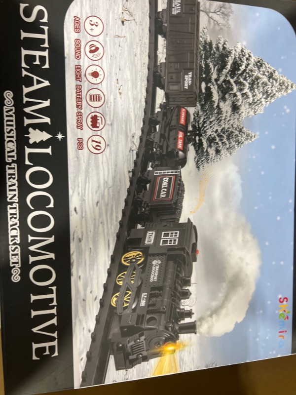 Photo 1 of Shemira Christmas Train Set, Train Toys for Boys Girls, Steam Train Set for Around Christmas Tree, Toy Train with Light Smoke and Sound, Christmas Train Toys Gifts for 3 4 5 6 7 8+ Year Old Kids Boys Black