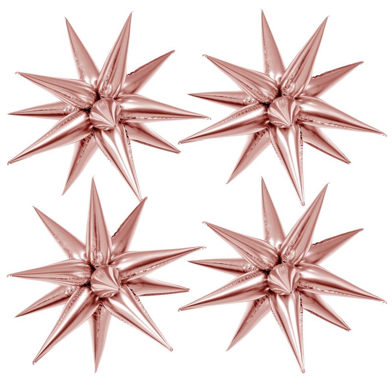 Photo 1 of 50 Pcs Rose Gold Point Star Foil Balloons, 26 Inch Star Balloons 4 pcs, One Piece 12 pointed Star Explosion Balloons, Large Mylar Balloons Fireworks Shape for Birthday,Party, Christmas Wedding decor