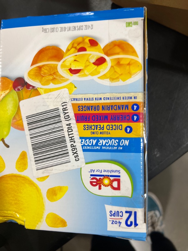 Photo 2 of Dole Fruit Bowls Peaches, Mandarin Oranges & Cherry Mixed Fruit Variety Pack, No Sugar Added, Gluten Free Snack, 4 Ounce 12 Total Cups (Pack of 12) BB OCT 01 2024