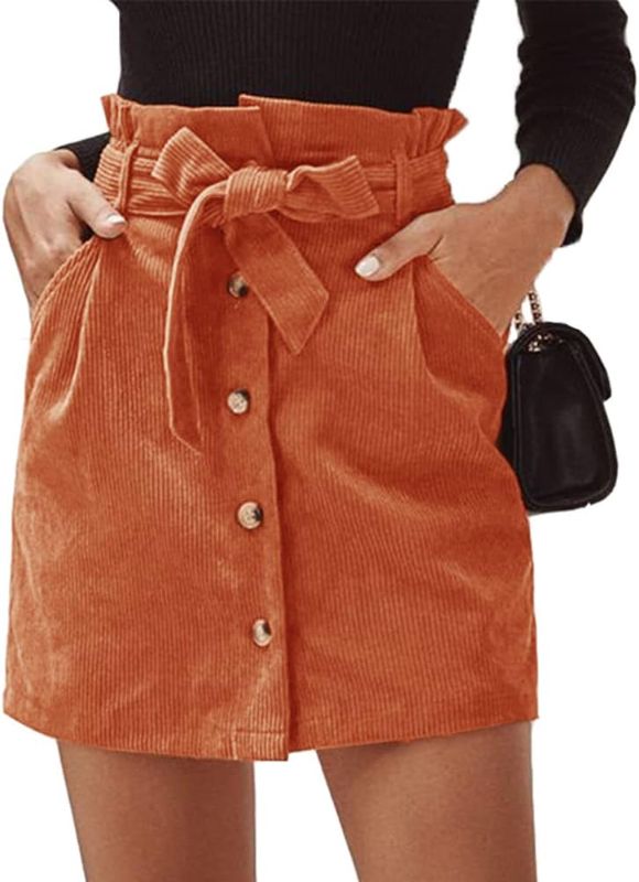 Photo 1 of 3.8 982 Susupeng Women Paperbag High Waist Elastic Belted Corduroy Button Front with Pockets Short Mini Skirt
SMALL