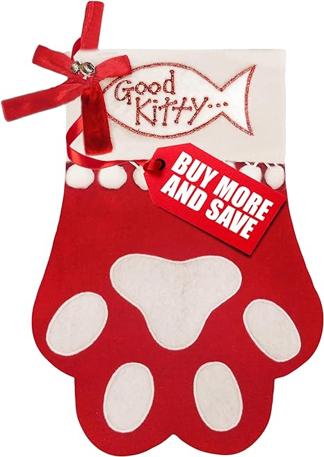 Photo 1 of 14.5” Large Christmas Stockings with Hanging Loop - Red Paw Good Kitty Christmas Stocking with Velvet Fabric and Fleece Cuff - Stockings Christmas Tree Decorations - Family Stockings for Christmas
