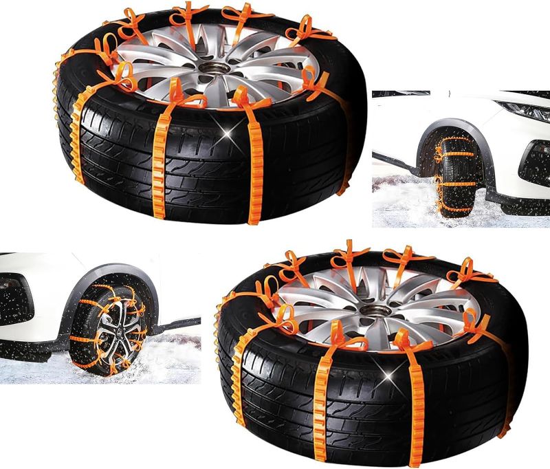 Photo 1 of 10Pcs Universal Snow Chains for Car/SUV Anti Slip Tire Chains for Car Adjustable Anti-Skid Chains Car Tire Universal Snow Tire Chain Emergency Survival Traction for Most Car Truck SUV (Orange) 