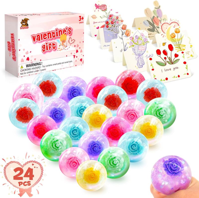 Photo 1 of Blizuup Valentines Gift Squishy Stress Balls: Valentine’s Day Exchange Gifts with Cards for Kids Classroom, Party Favors, Valentines Class Prizes for Students, Rose Sensory Fidget Toys for Girl Boy 