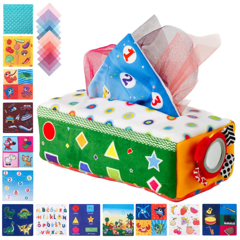 Photo 1 of Baby Toys 0-6 Months - Sensory Toys for Babies - Baby Tissue Box Toy, Soft Stuffed High Contrast Crinkle Toys of Baby, Montessori Toys, Girls&Boys Kids Early Learning Toys Baby Gifts