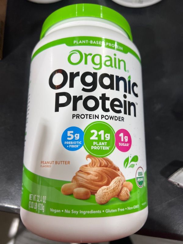 Photo 2 of Orgain Organic Vegan Protein Powder, Peanut Butter - 21g of Plant Based Protein, Low Net Carbs, Non Dairy, Gluten/ Lactose Free, No Sugar Added, Soy Free, Kosher, Non-GMO, 2.03 Pound Peanut Butter (2.03 LB) EXP 3/28/24