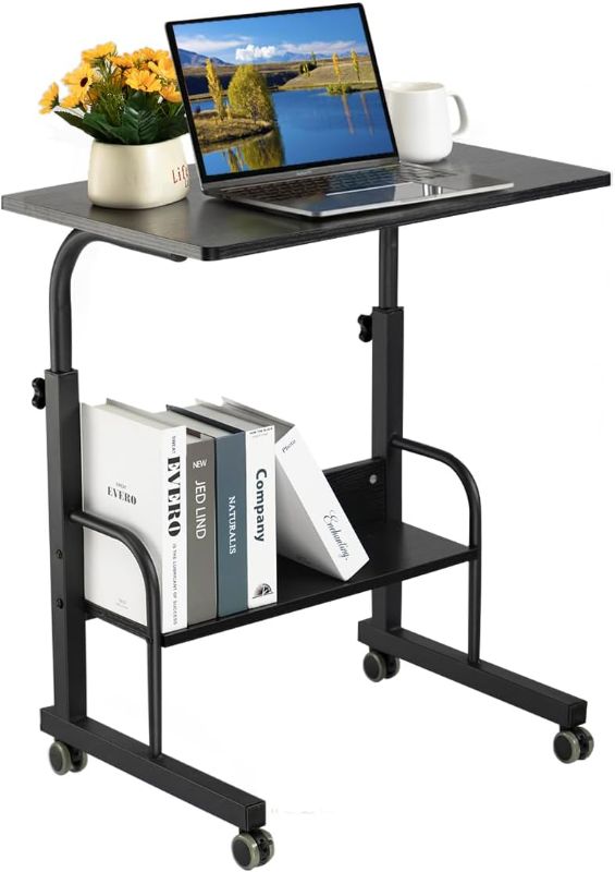 Photo 1 of SIDUCAL Mobile Side Table Mobile Laptop Desk Cart 23.6 Inches Tray Table (Black) Adjustable Sofa Side Bed Table Portable Desk with Wheels Student Laptop Desk 23.62" Black