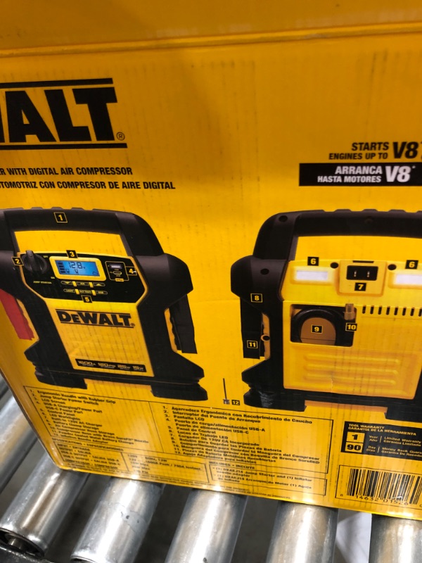 Photo 2 of DEWALT DXAEJ14-Type2 Digital Portable Power Station Jump Starter - 1600 Peak Amps with 120 PSI Compressor, AC Charging Cube, 15W USB-A and 25W USB-C Power for Electronic Devices 1600 Amps