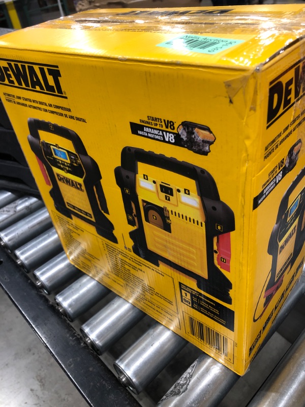 Photo 3 of DEWALT DXAEJ14 Digital Portable Power Station Jump Starter: 1400 Peak/700 Instant Amps, 120 PSI Digital Air Compressor, 3.1A USB Ports, Battery Clamps , Yellow