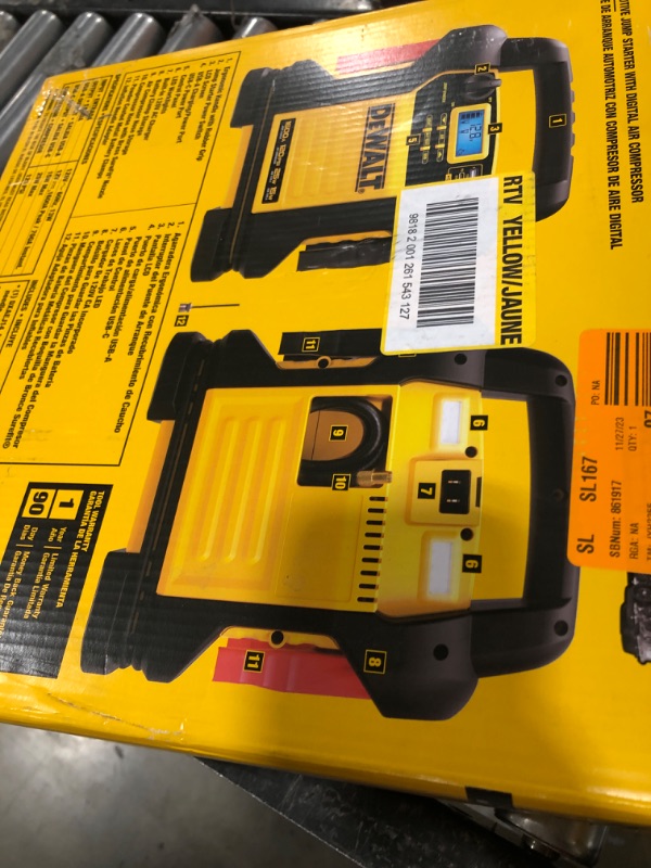 Photo 3 of DEWALT DXAEJ14-Type2 Digital Portable Power Station Jump Starter - 1600 Peak Amps with 120 PSI Compressor, AC Charging Cube, 15W USB-A and 25W USB-C Power for Electronic Devices 1600 Amps