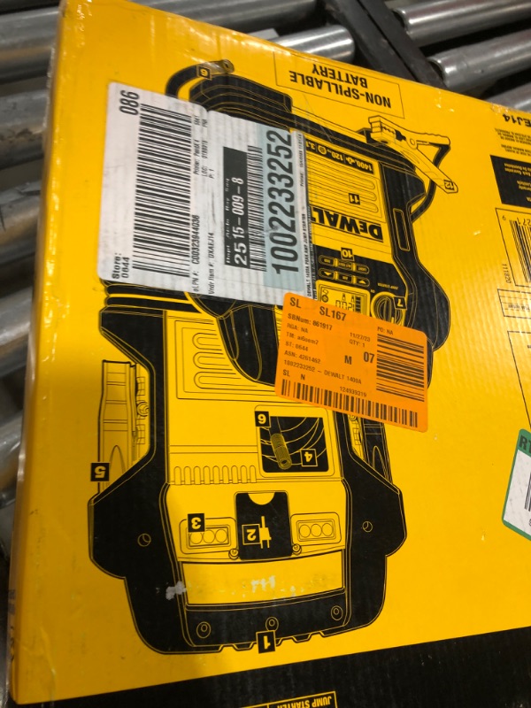 Photo 3 of DEWALT DXAEJ14 Digital Portable Power Station Jump Starter: 1400 Peak/700 Instant Amps, 120 PSI Digital Air Compressor, 3.1A USB Ports, Battery Clamps , Yellow