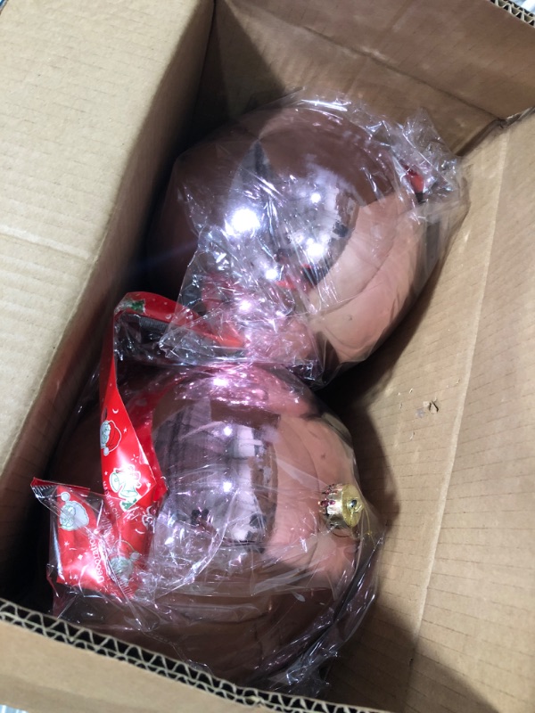 Photo 1 of 4 Pcs Large Christmas Ball Ornaments Giant Commercial Grade Plastic Christmas Ball Hanging Decorations 8'' (200 Mm) for Outdoor Holiday Party Decors Christmas Tree (Shiny Rose Gold)