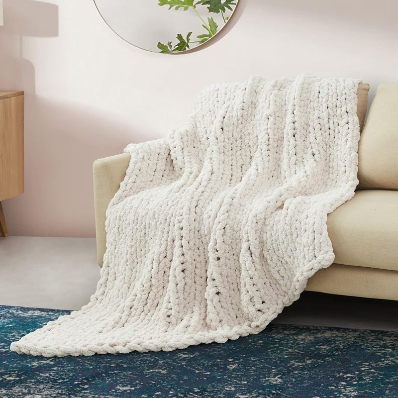 Photo 1 of  Chunky Knit Throw Blanket, Luxury Soft Cozy Chenille Throw Blanket, Large Throw Bed Blanket for Couch, Sofa