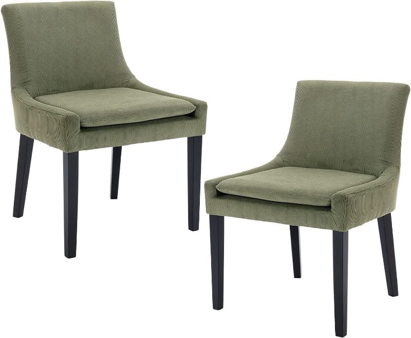 Photo 1 of  COLAMY Modern Dining Chairs Set of 2, Upholstered Corduroy Accent Side Leisure Chairs with Mid Back and Wood Legs for Living Room/Dining Room/Bedroom/Guest Room-Light Green 