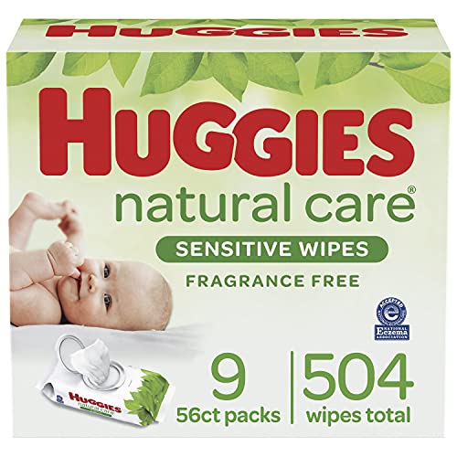 Photo 1 of Baby Wipes, Huggies Natural Care Sensitive Baby Diaper Wipes, Unscented, Hypoallergenic, 9 Flip-Top Packs (504 Wipes Total)
