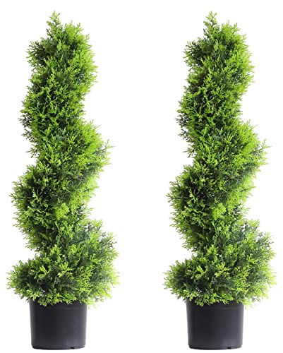 Photo 1 of 3Ft/ 35inch Spiral Topiary Artificial Cypress Tree, 2 Packs Topiary Trees Artificial Outdoor and Indoor, Front Door Plants, Topiary Trees Artificial Outdoor, Topiaries for Front Porch Set of Two