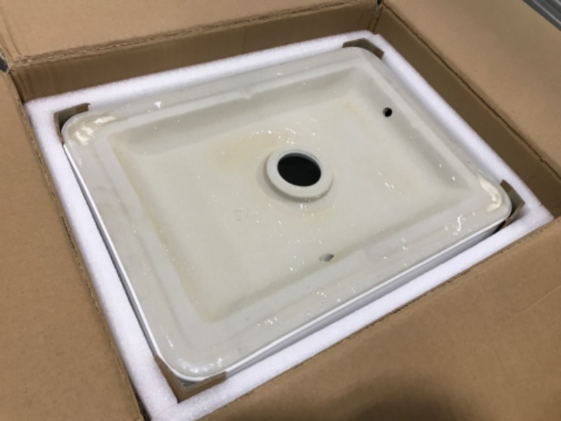 Photo 1 of KES Rectangle Vessel Sink 16"X12" White Bathroom Sink Above Counter Porcelain Ceramic Small Sink Bowl, BVS110S40 16" X 12" Rectangle White