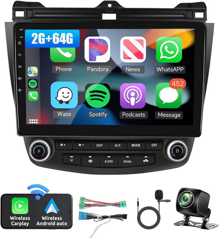 Photo 1 of Android Car Stereo for Honda Accord 7th 2003 2004 2005 2006 2007 with Wireless Carplay 2G+64G 10.1” Touchscreen WiFi GPS Navigation Radio Wireless Android Auto Backup Camera Multimedia Head Unit
