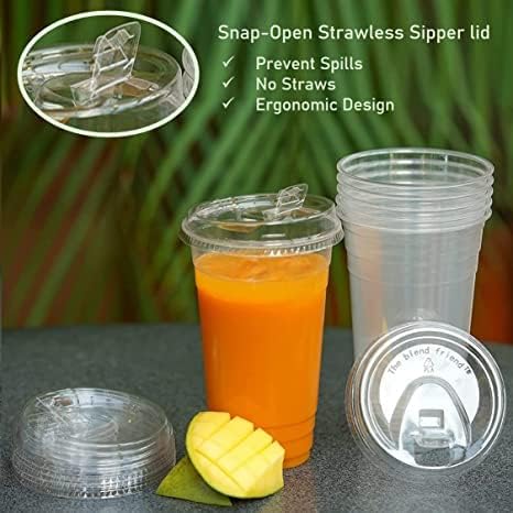 Photo 1 of Zhehao 100 Pack 16oz Compostable Cup with Lid Drinking Lid Green Alternative to Clear Plastic Cups Made with Plants, Without BPA