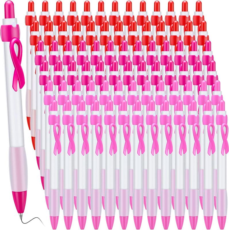 Photo 1 of Colarr 120 Pcs Breast Cancer Awareness Pen Cancer Awareness Pink Ribbon Pen Bulk Retractable Ballpoint Gel Pen Cancer Awareness Accessories for Women Girls Program Events Gifts Favors, Black Ink