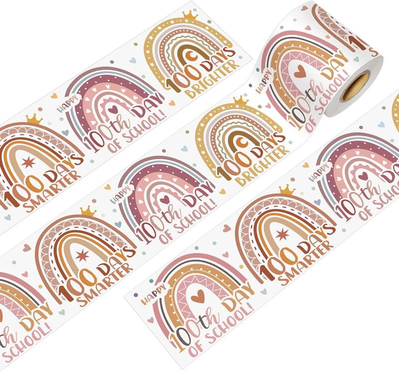 Photo 1 of 65ft 100th Day of School Decoration Boho Bulletin Board Border Self Adhesive Classroom Decor for Happy 100th Day of School Classroom Party Supplies Wall Borders Stickers (2pks)