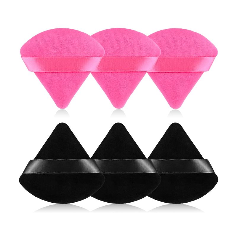 Photo 1 of RAREIUS 6pcs Triangular Powder Puff Face Soft Velour Makeup Puff for Loose Powder Body Powder Makeup Sponge for Contouring Wet Dry Foundation Blender Sponge Beauty Makeup Tool. (Black&Rose Red)