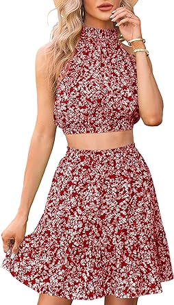 Photo 1 of Gevomir Womens Halter Dresses Summer Boho Floral Sundress 2023 Casual Sleeveless Beach Short Dress XL