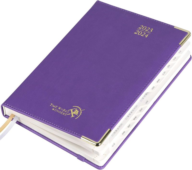 Photo 1 of POPRUN Weekly Planner 2023-2024(6.5'' x 8.5'') Academic Planner Weekly and Monthly (July 23-June 24) Leather Hard Cover, Daily Planner with Hourly Time Slot, Tabs & Calendar, 100 GSM - Purple
