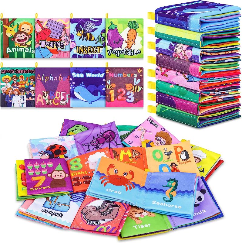 Photo 1 of Baby Bath Books,Nontoxic Fabric Soft Baby Cloth Books, Early Education Toys,Waterproof Baby Books for Toddler, Infants Crinkly Cloth Book Bath Toys for 6 to 12 - 18 Months - Pack of 8 