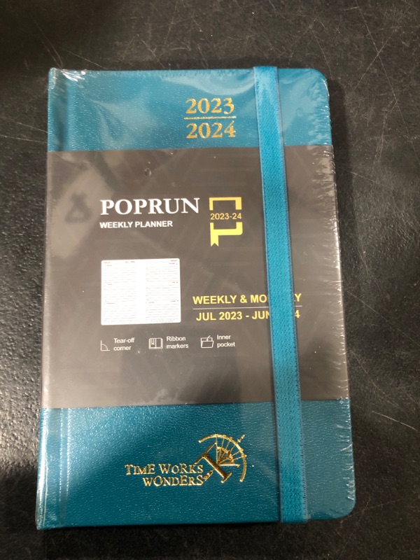 Photo 2 of POPRUN Small Planner 2023-2024 (4''x 6.25'') Pocket Size Academic Year Calendar Daily Weekly and Monthly (July 23-June 24) with Hourly Time Slots, Hard Cover, 100 GSM Paper - Pacific Green 