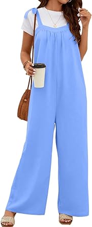 Photo 1 of Bigeoosh Womens Casual Jumpsuits Sleeveless Adjustable Straps Wide Leg Overalls with Pockets Large