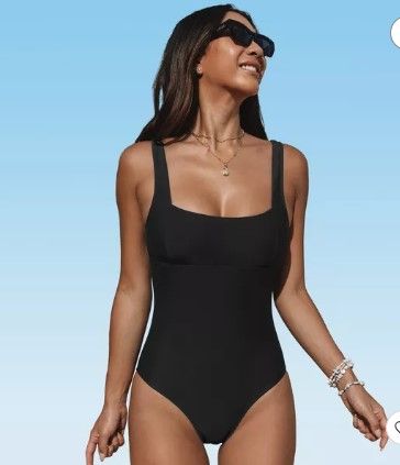 Photo 1 of CUPSHE One Piece Swimsuit for Women Bathing Suit Adjustable Wide Straps Vintage Square Neck Small